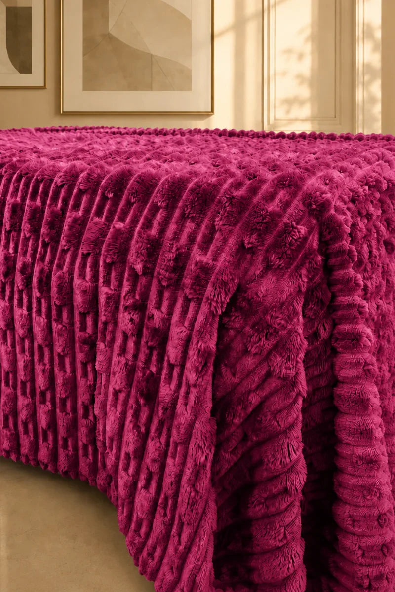 Plum Magenta Textured Plush Blanket