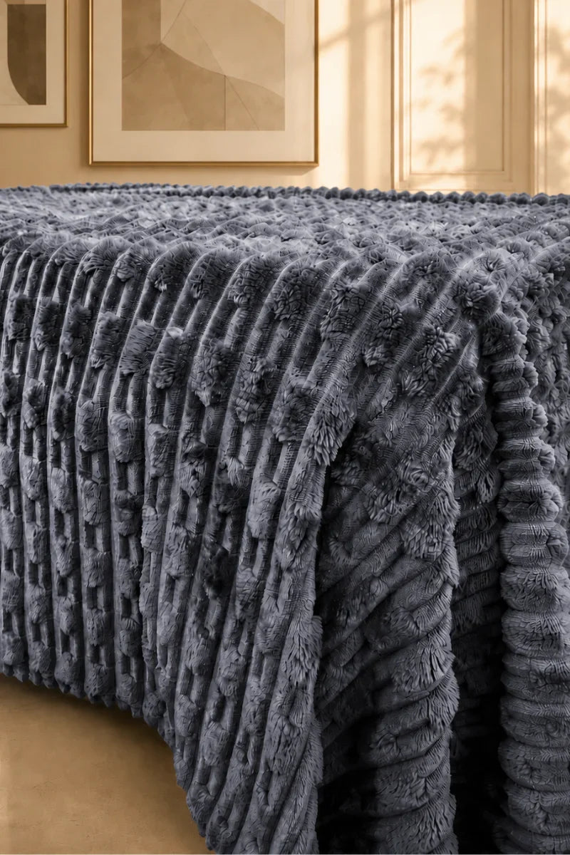 Charcoal Grey Textured Plush Blanket
