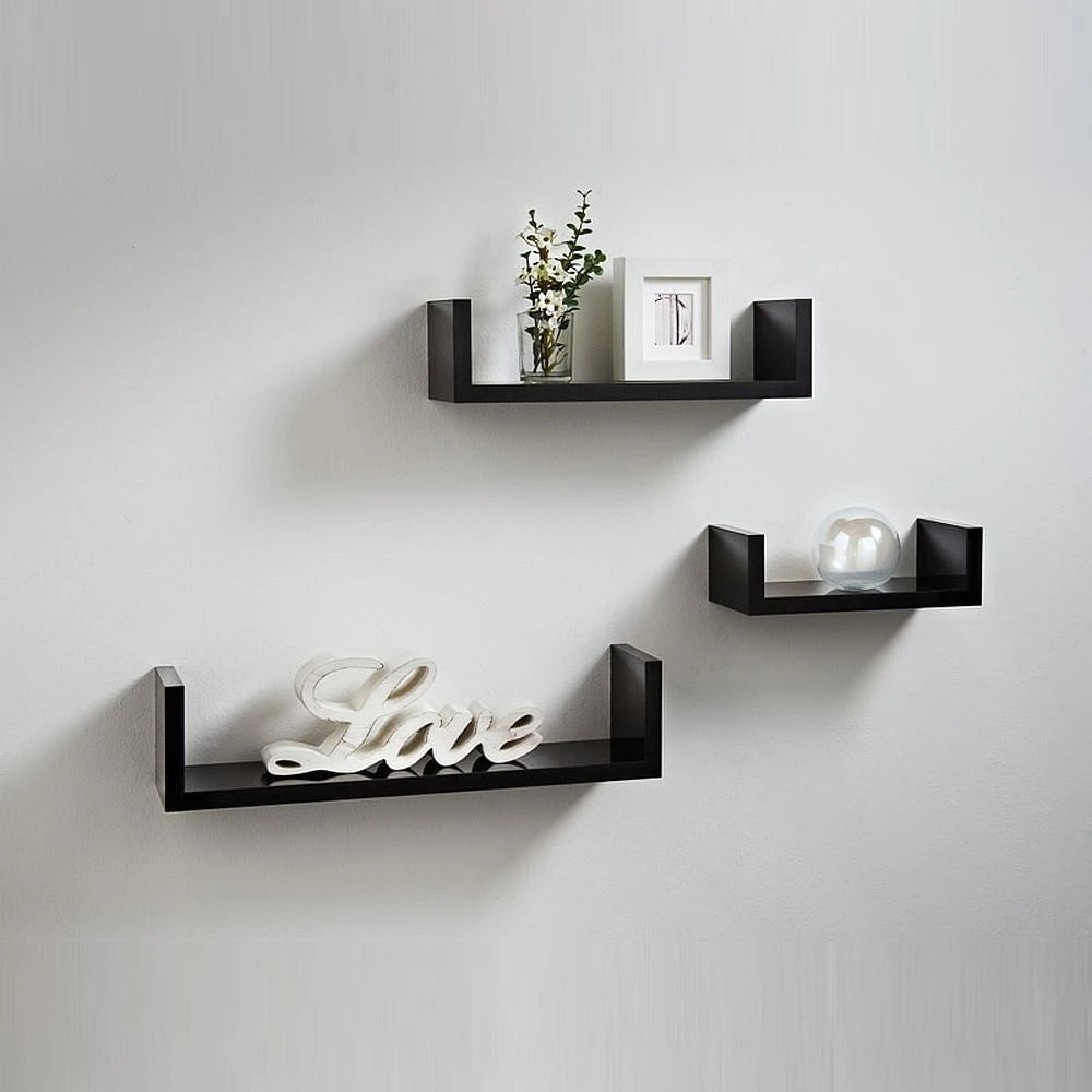 Wall – U-Shaped Floating Shelves Oak Brown Set of 3