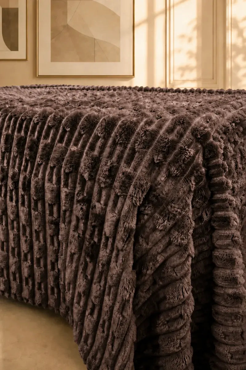 Dark Brown Textured Plush Blanket