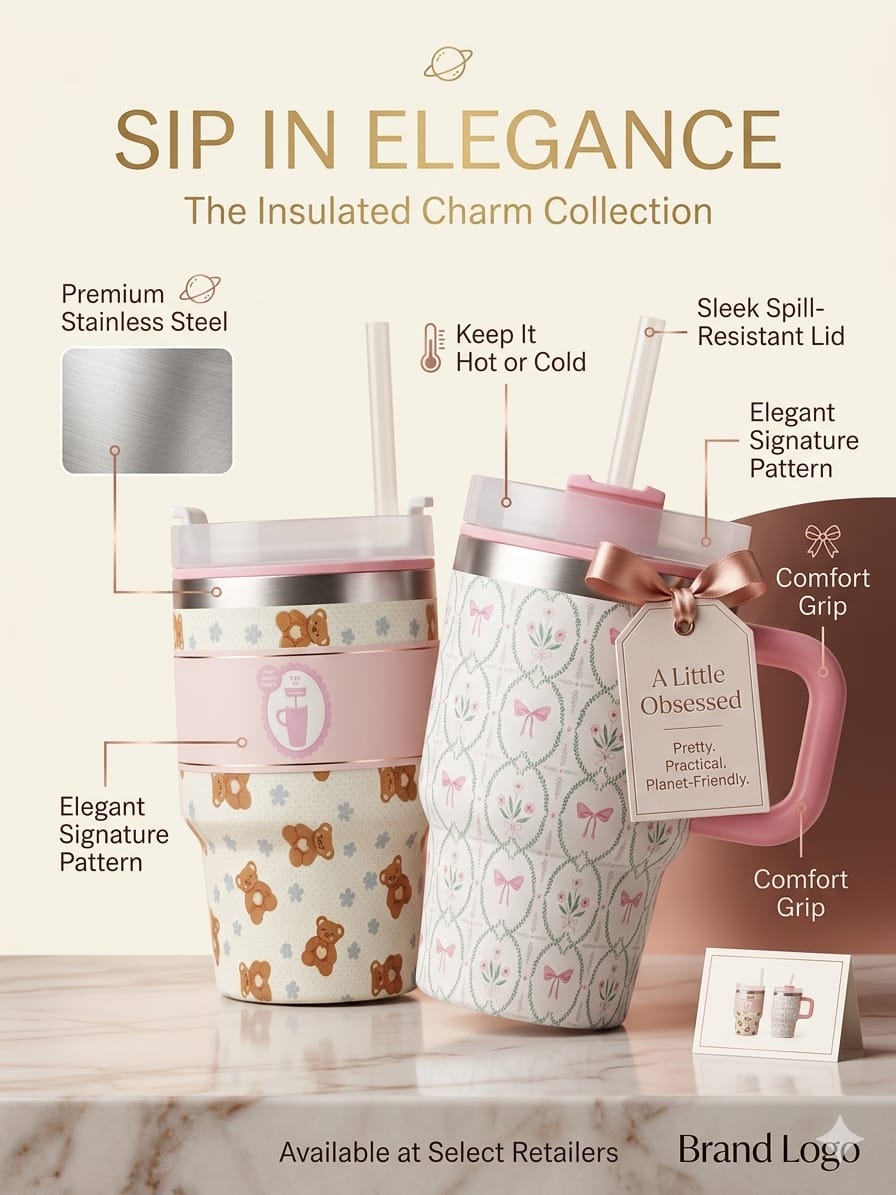 Mini Floral Water Tumbler – 414ml Compact Hydration Bottle | Trendy Everyday Essential
