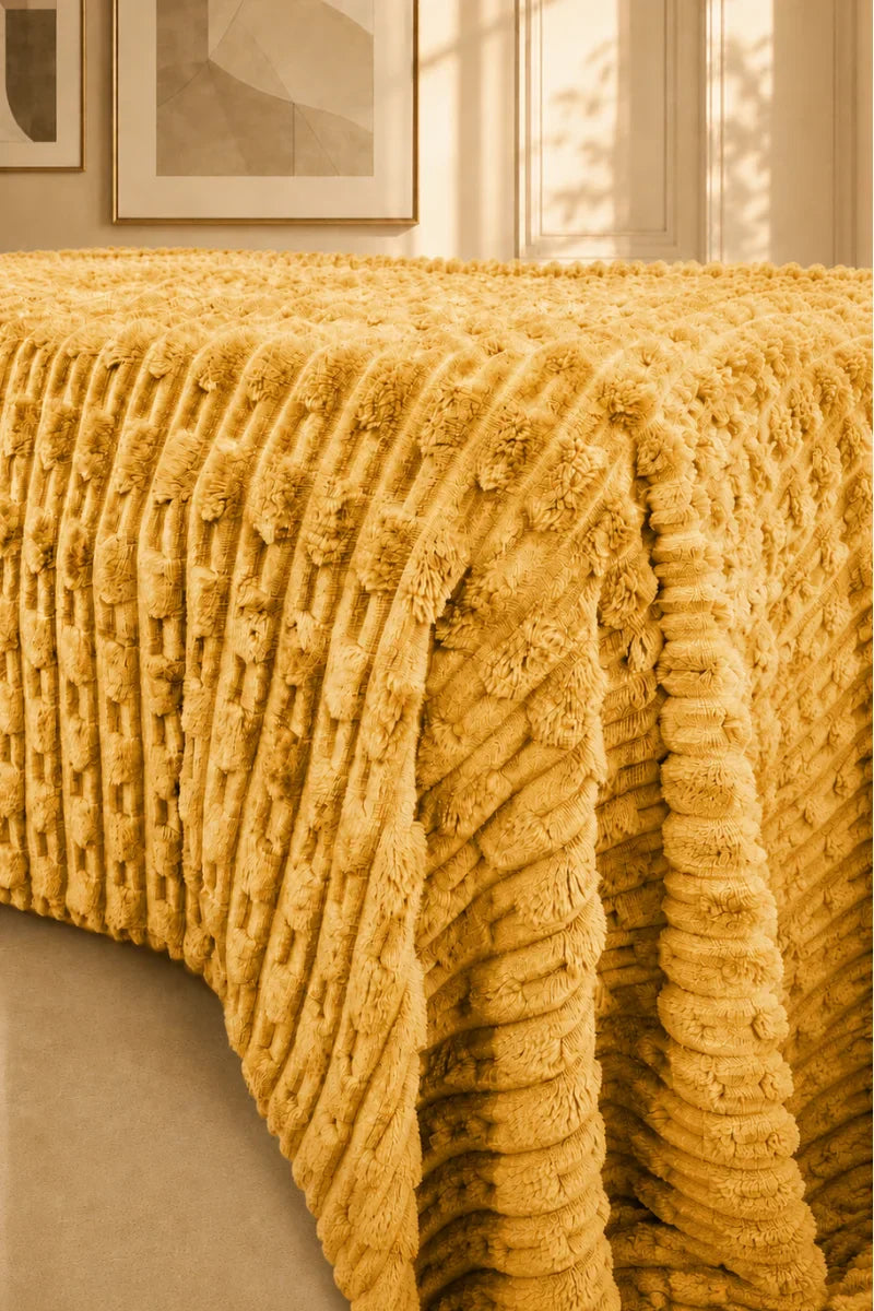 Golden Mustard Textured Plush Blanket
