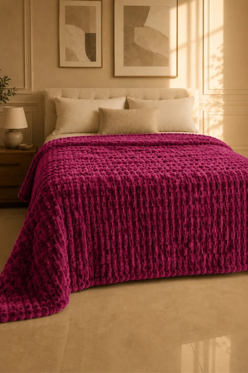 Plum Magenta Textured Plush Blanket
