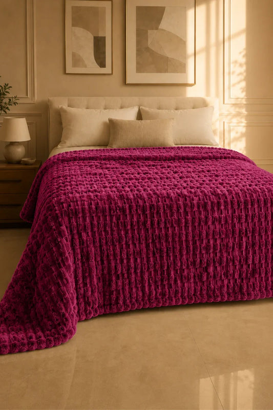 Plum Magenta Textured Plush Blanket