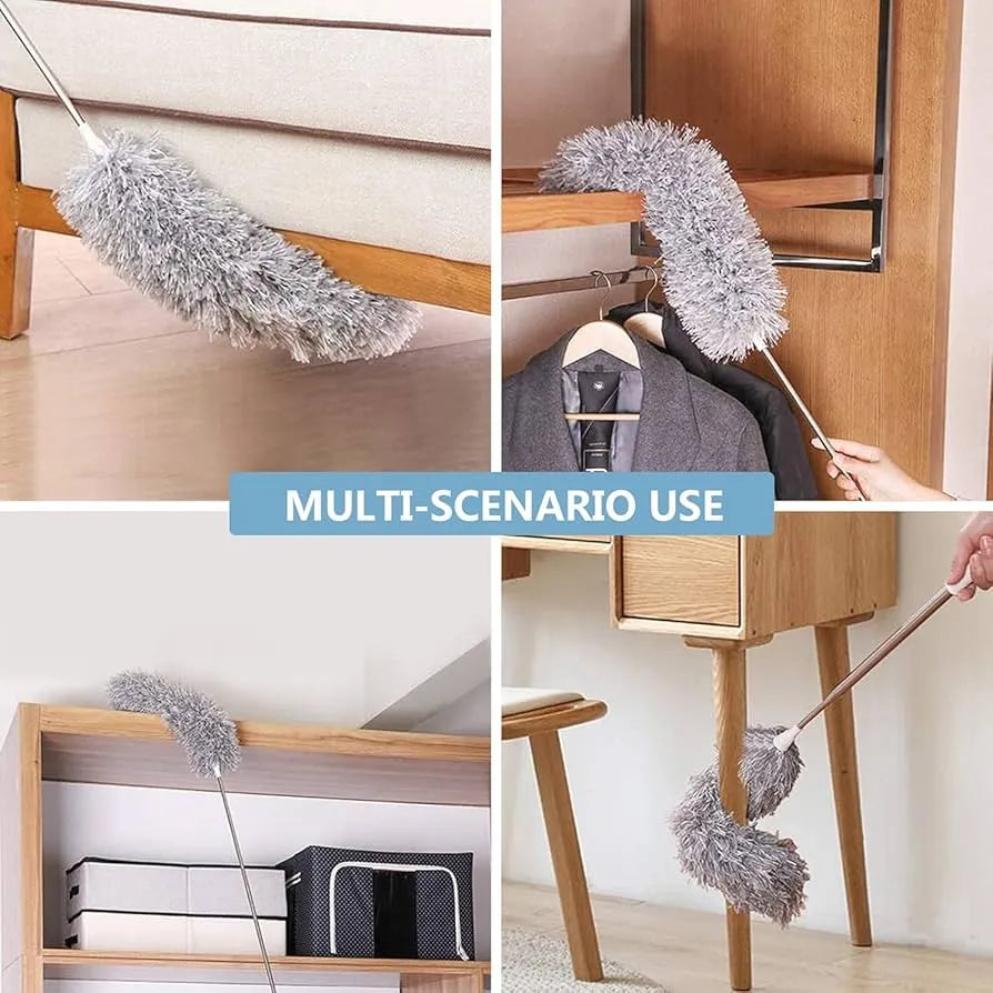 Flexible Microfiber Feather Duster Kit with 30-100 Inches Telescoping Extension Pole