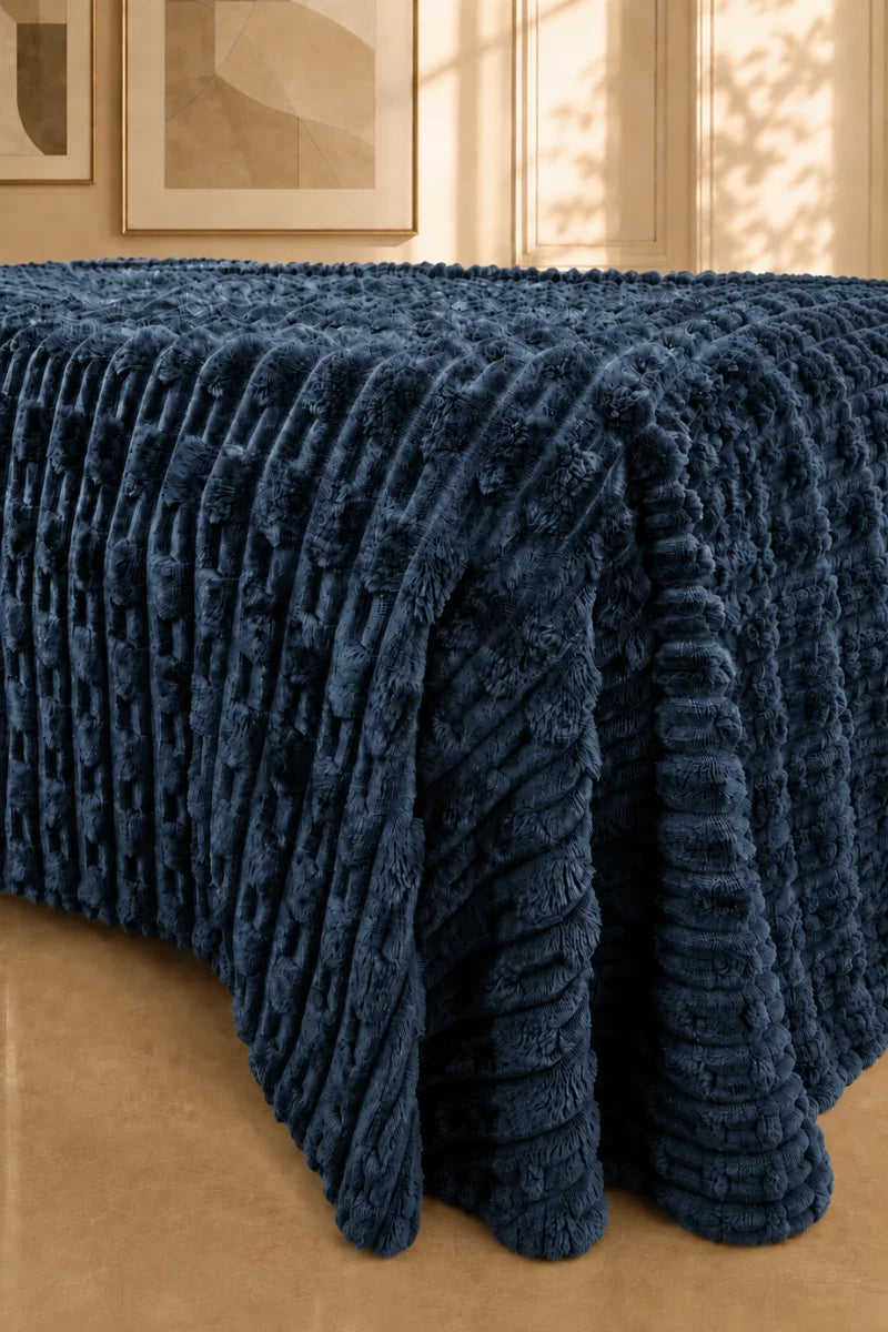 Deep Slate Blue Textured Plush Blanket