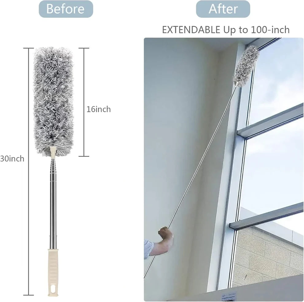 Flexible Microfiber Feather Duster Kit with 30-100 Inches Telescoping Extension Pole