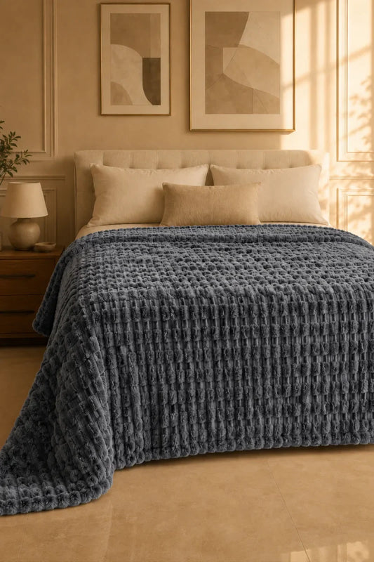 Charcoal Grey Textured Plush Blanket