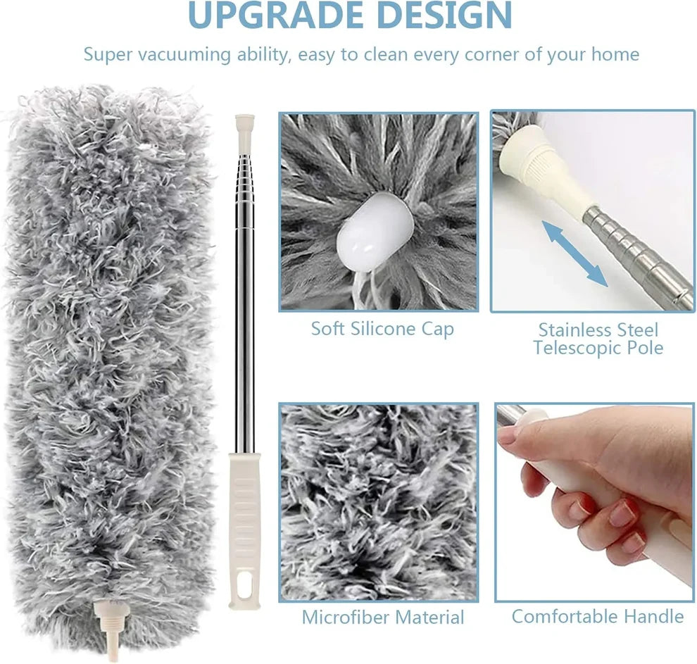 Flexible Microfiber Feather Duster Kit with 30-100 Inches Telescoping Extension Pole