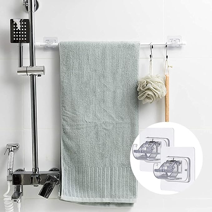Self Adhesive Curtain Rod Holder Without Drill Curtain Rod Hooks Nail Free Adjustable Curtain Hangers (4PCS)