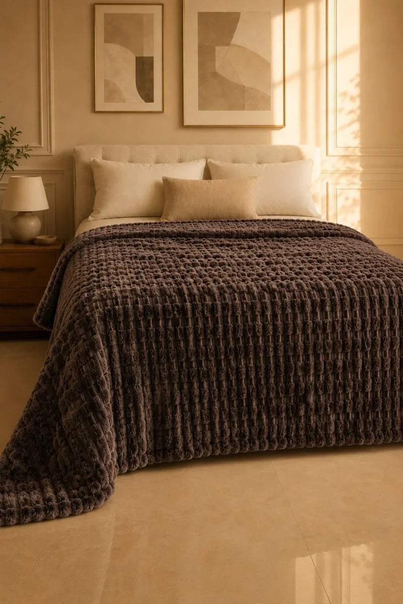 Dark Brown Textured Plush Blanket