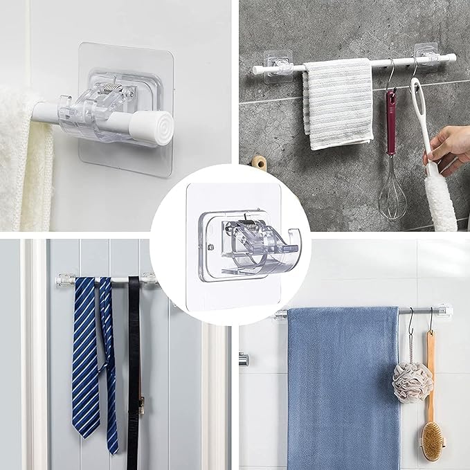 Self Adhesive Curtain Rod Holder Without Drill Curtain Rod Hooks Nail Free Adjustable Curtain Hangers (4PCS)