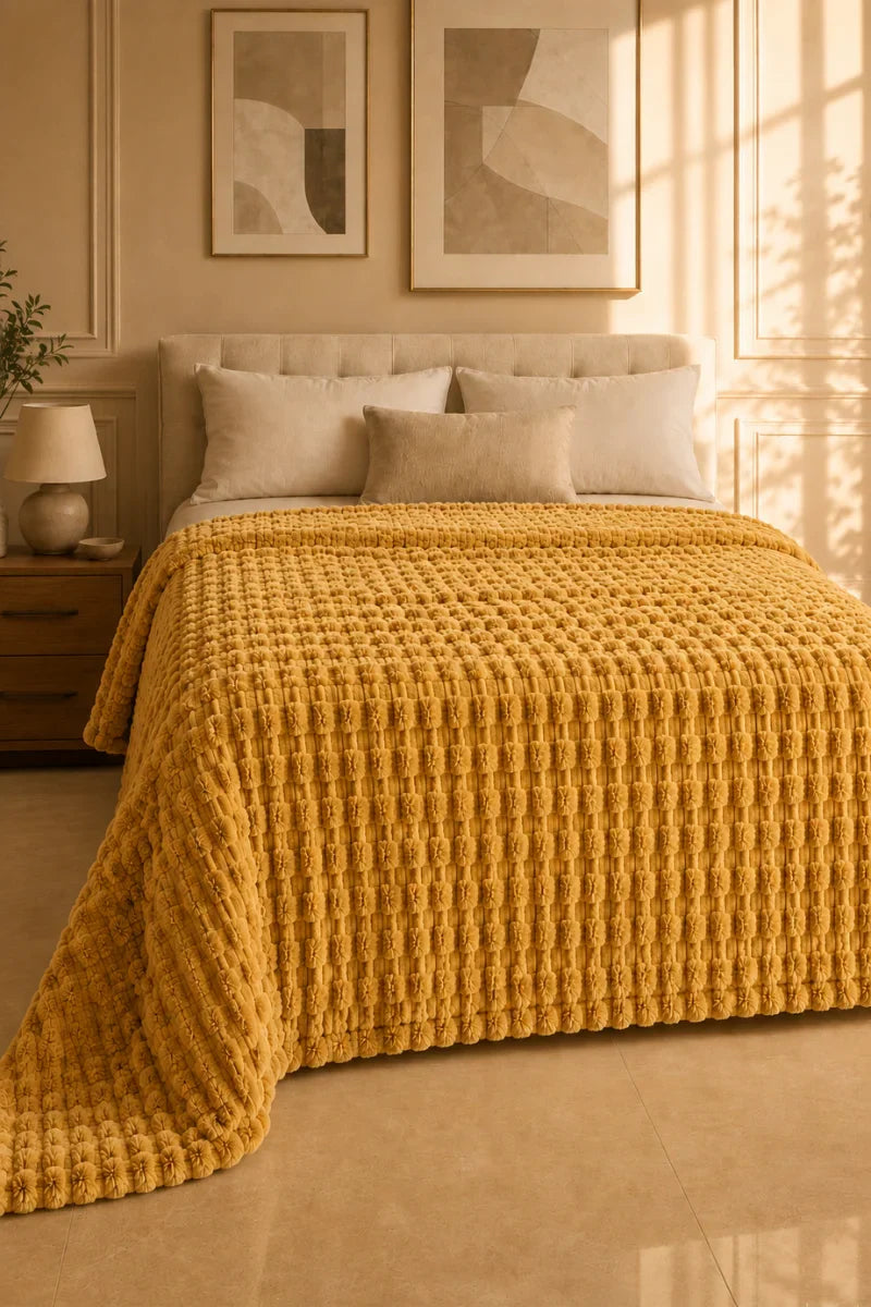 Golden Mustard Textured Plush Blanket