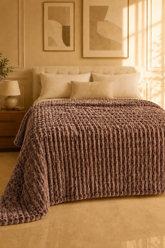 Dusty Mauve Brown Textured Plush Blanket