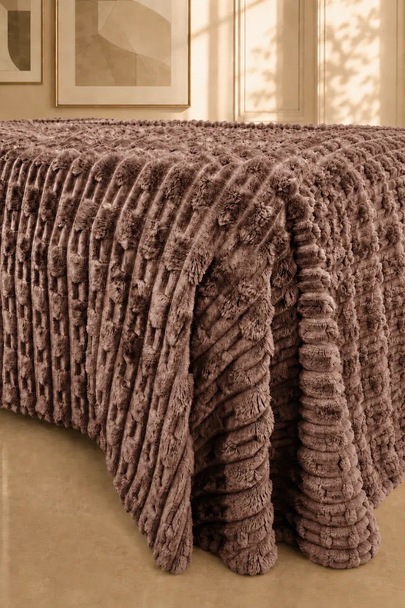 Dusty Mauve Brown Textured Plush Blanket