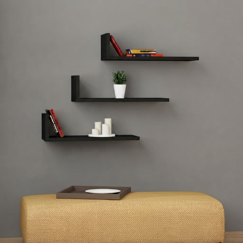 Wall - L-Shaped Floating Shelves White Set of 3