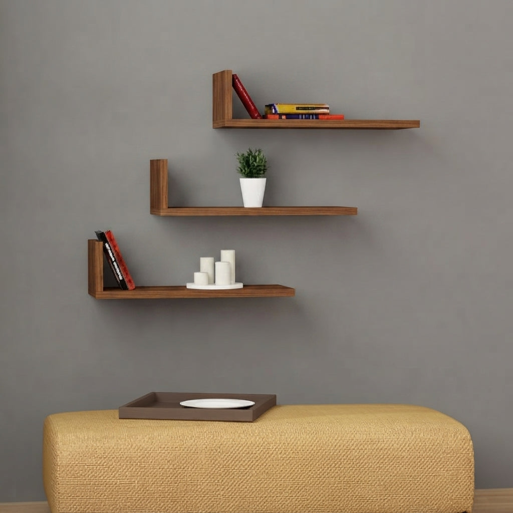 Wall - L-Shaped Floating Shelves White Set of 3