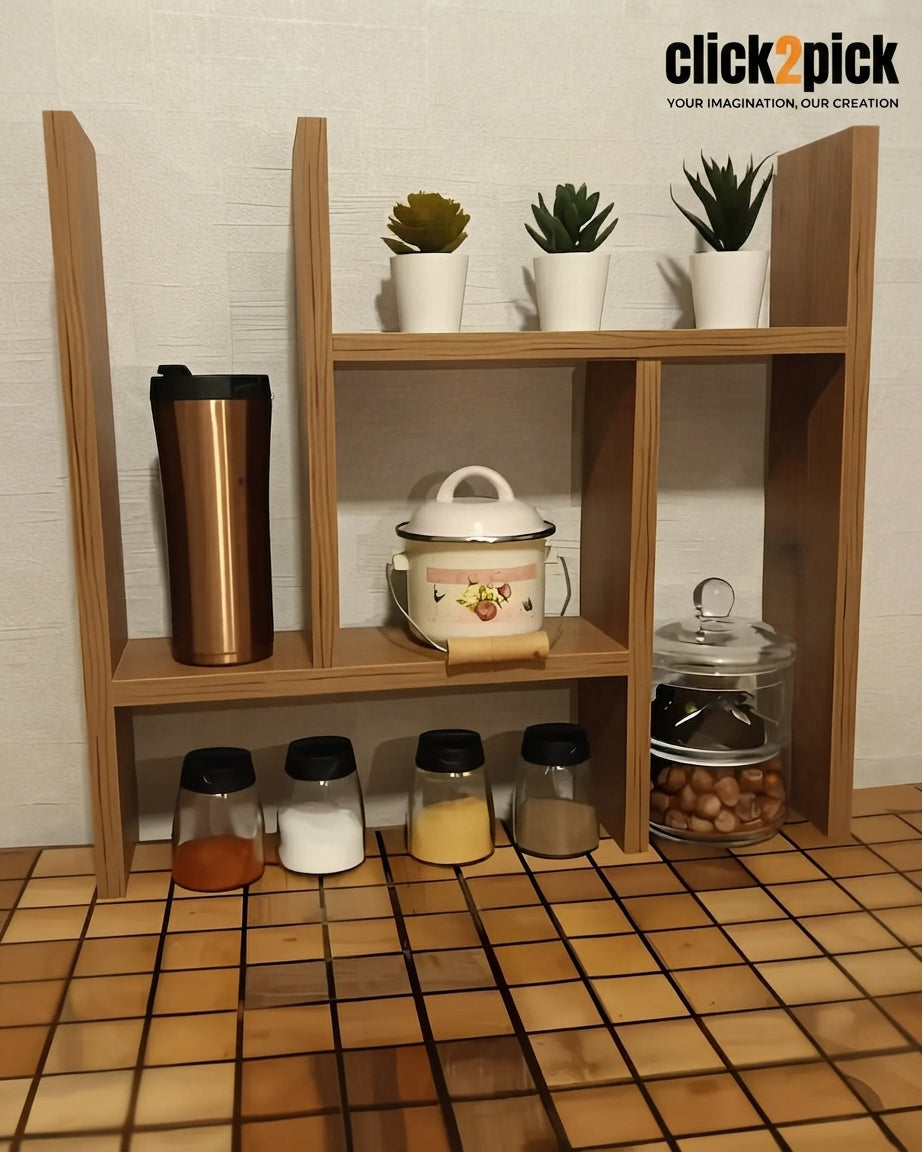 Decorative Counter Organizer - Kitchen Shelf - Wooden Spice Storage