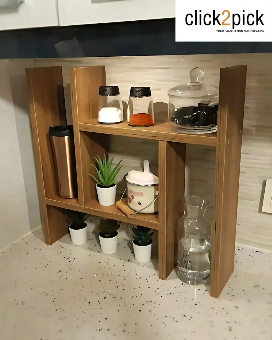 Decorative Counter Organizer - Kitchen Shelf - Wooden Spice Storage