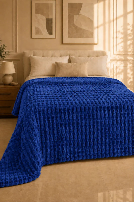 Navy Blue Textured Plush Blanket