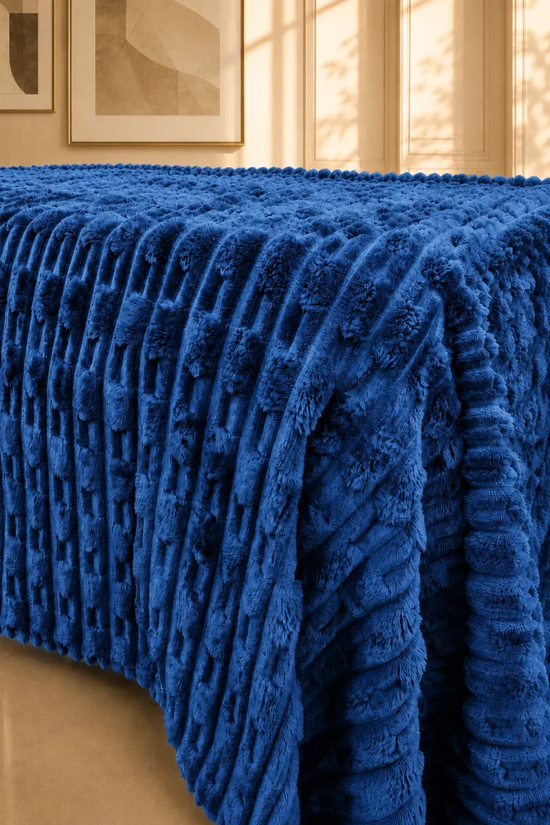 Navy Blue Textured Plush Blanket