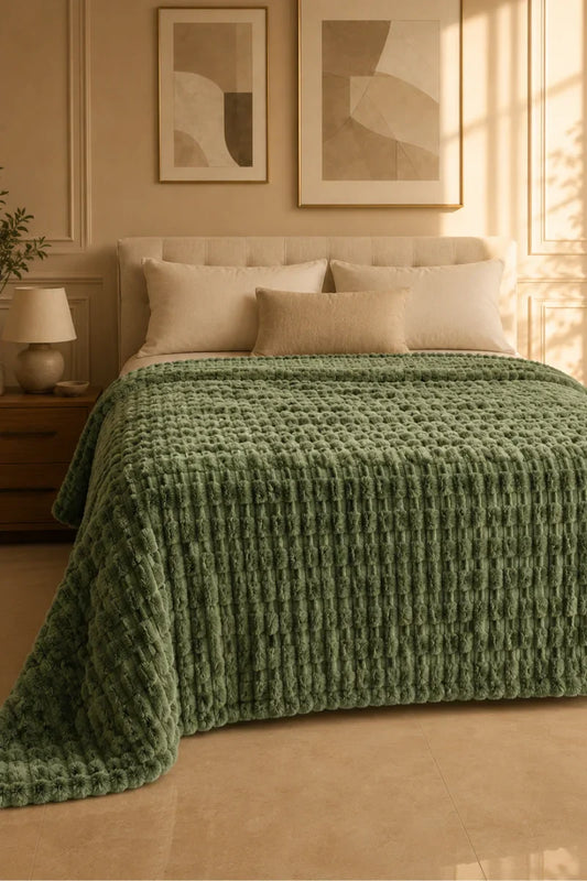 Olive Green Textured Plush Blanket