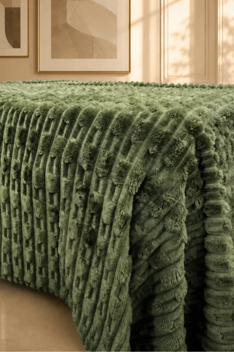 Olive Green Textured Plush Blanket