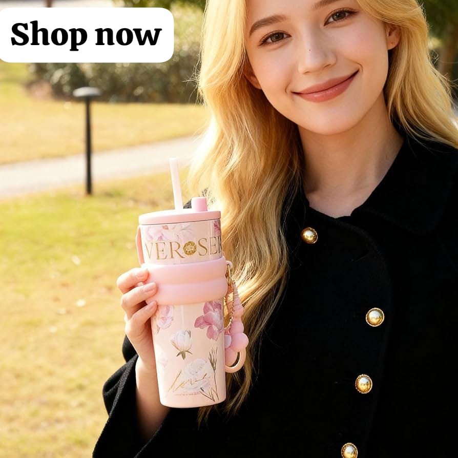 24 oz Stainless Steel Tumbler with Lid and Straw, Insulated Coffee Mug, Leak Proof, Portable Iced Travel Water Bottle,