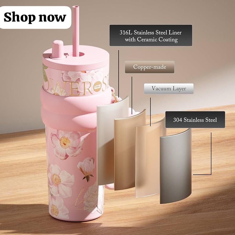 24 oz Stainless Steel Tumbler with Lid and Straw, Insulated Coffee Mug, Leak Proof, Portable Iced Travel Water Bottle,
