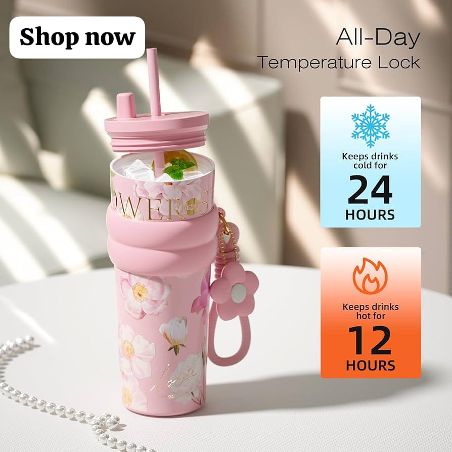 24 oz Stainless Steel Tumbler with Lid and Straw, Insulated Coffee Mug, Leak Proof, Portable Iced Travel Water Bottle,