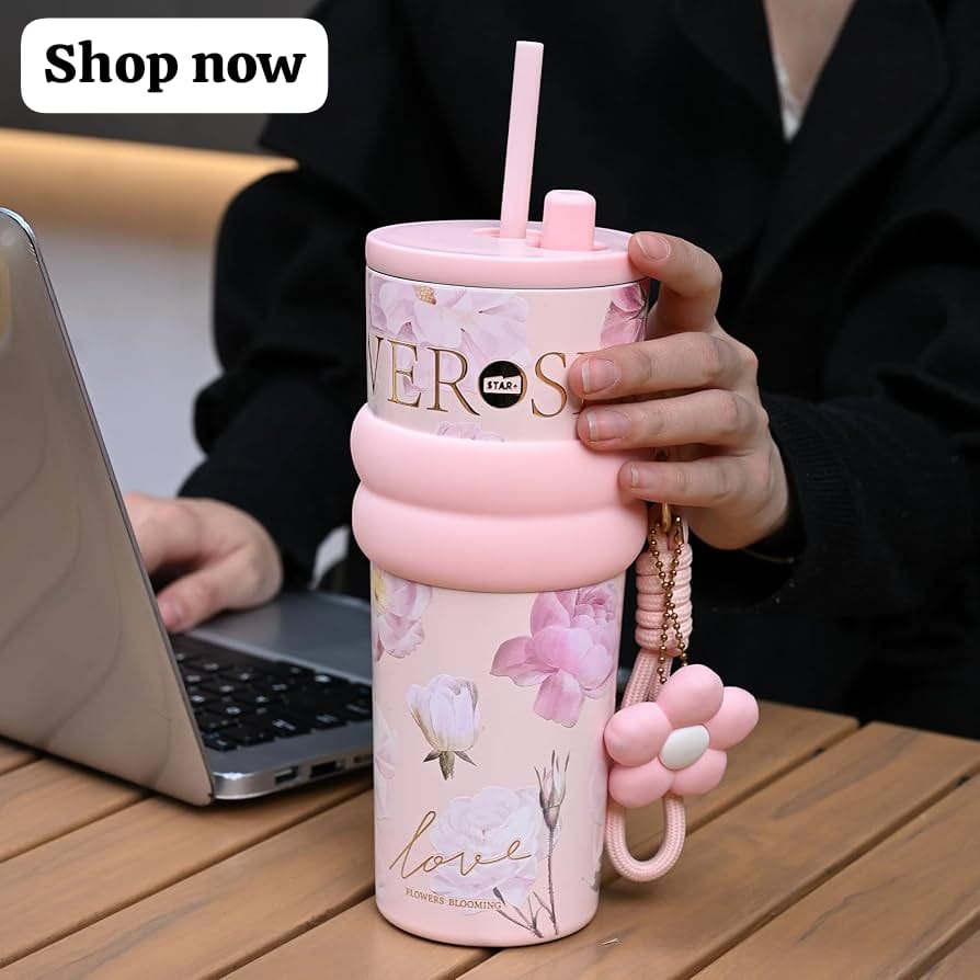 24 oz Stainless Steel Tumbler with Lid and Straw, Insulated Coffee Mug, Leak Proof, Portable Iced Travel Water Bottle,