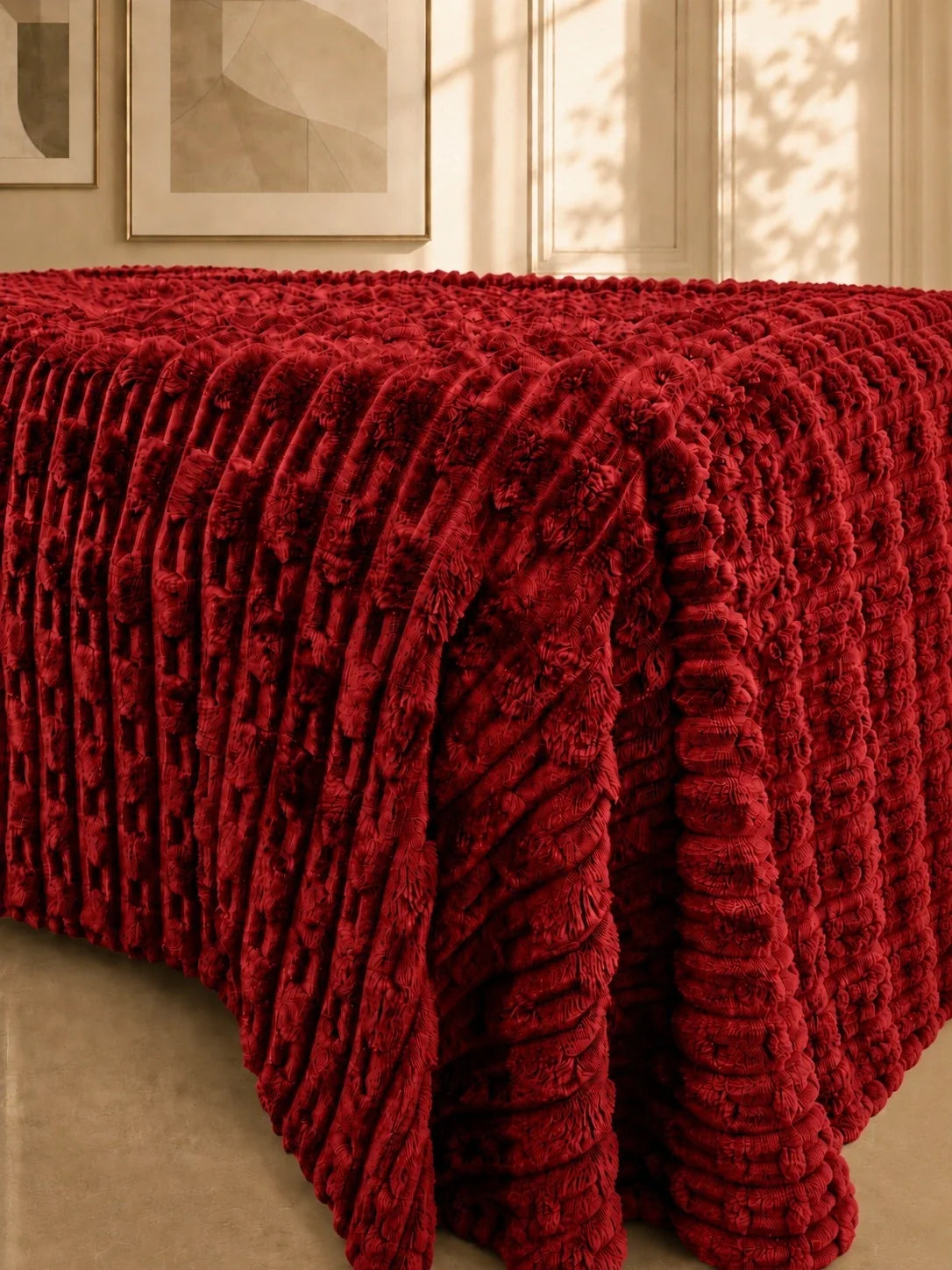 Raspberry Red Textured Plush Blanket