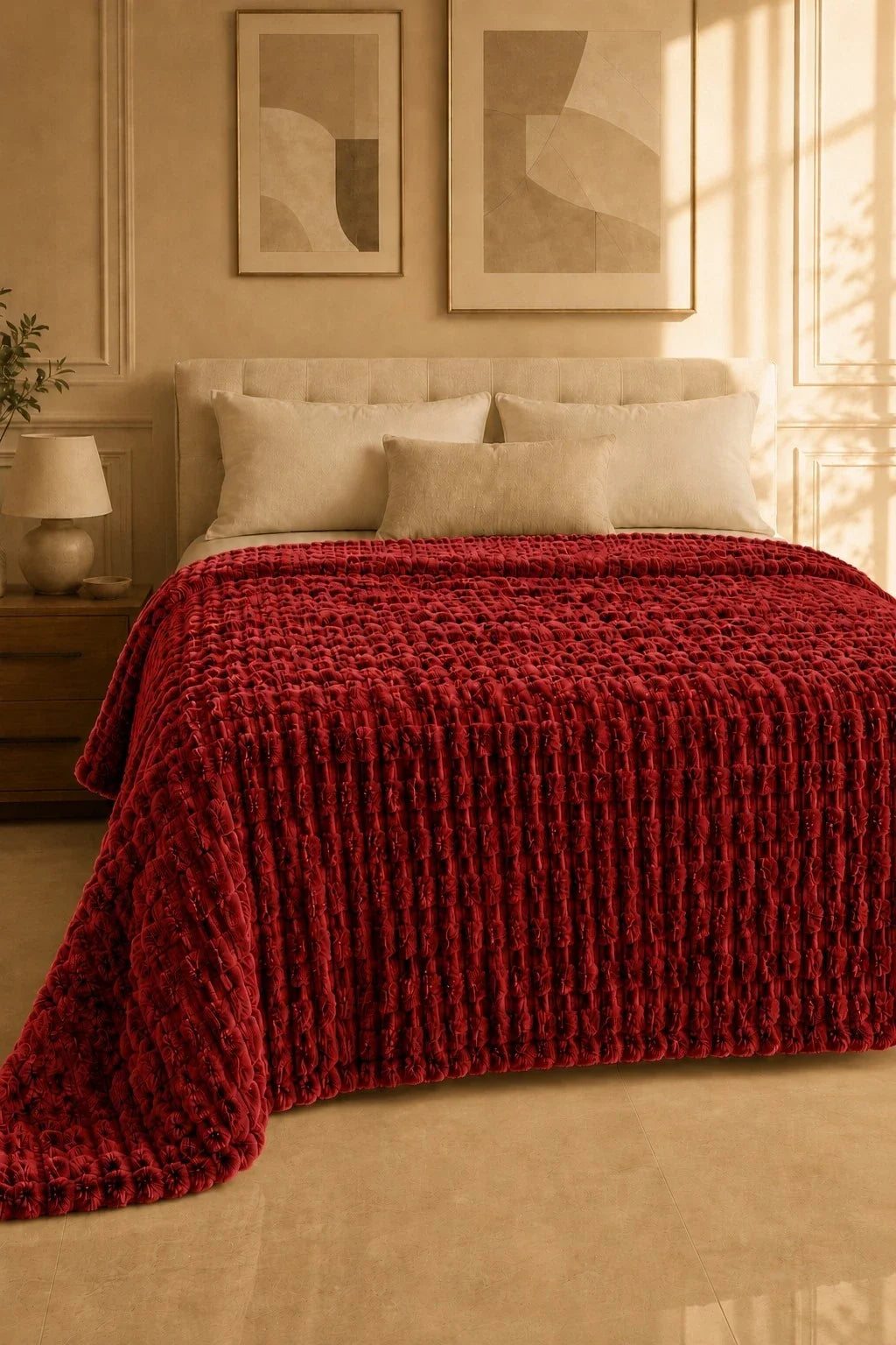 Raspberry Red Textured Plush Blanket