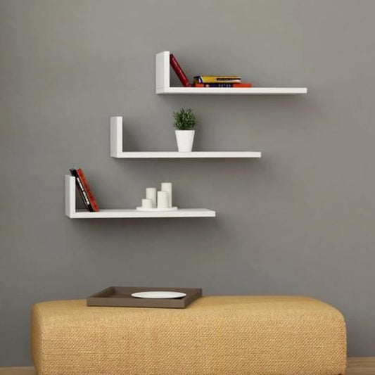 Wall - L-Shaped Floating Shelves White Set of 3