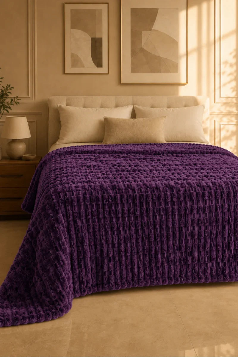 Deep Purple Textured Plush Blanket