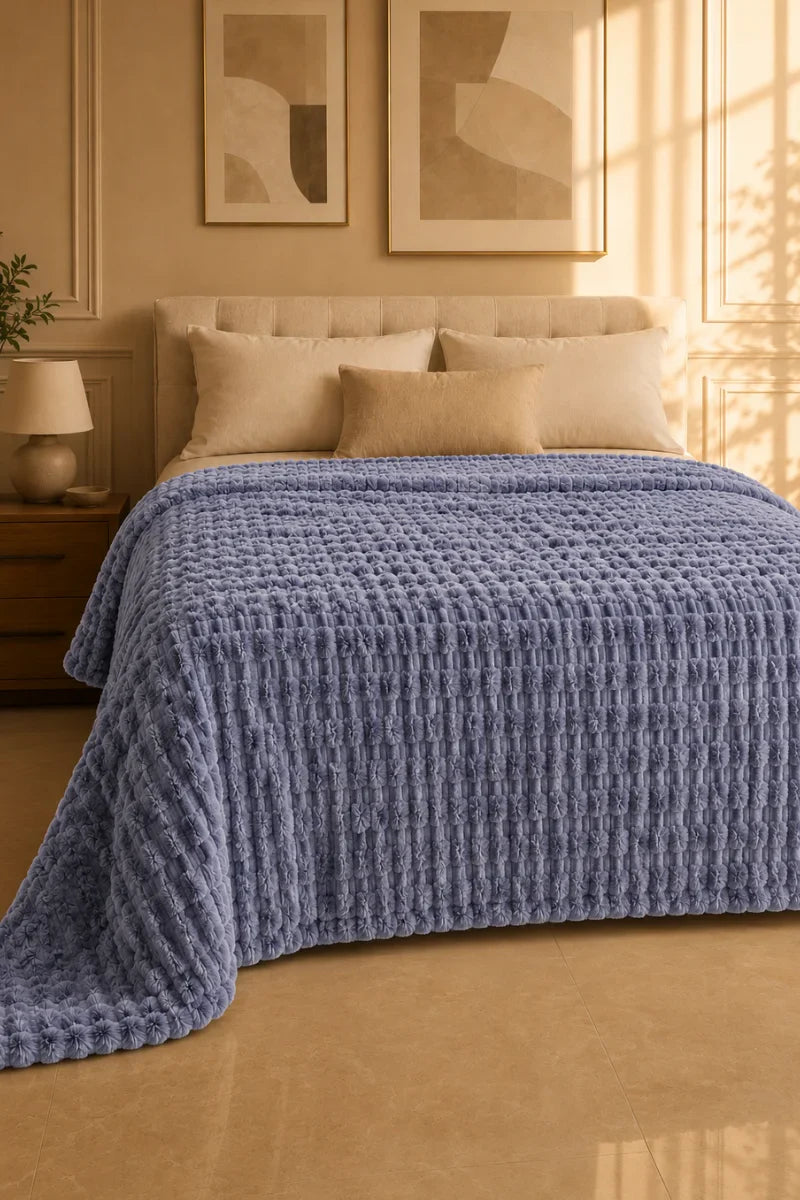 Ice Blue Textured Plush Blanket