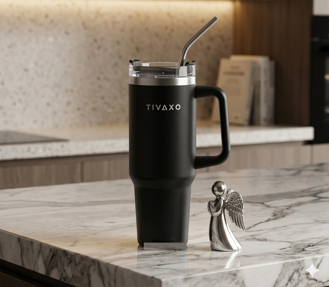 TIVAXO 40 oz Insulated Tumbler with Handle & Stainless Steel Straw – Premium Travel Mug (black)