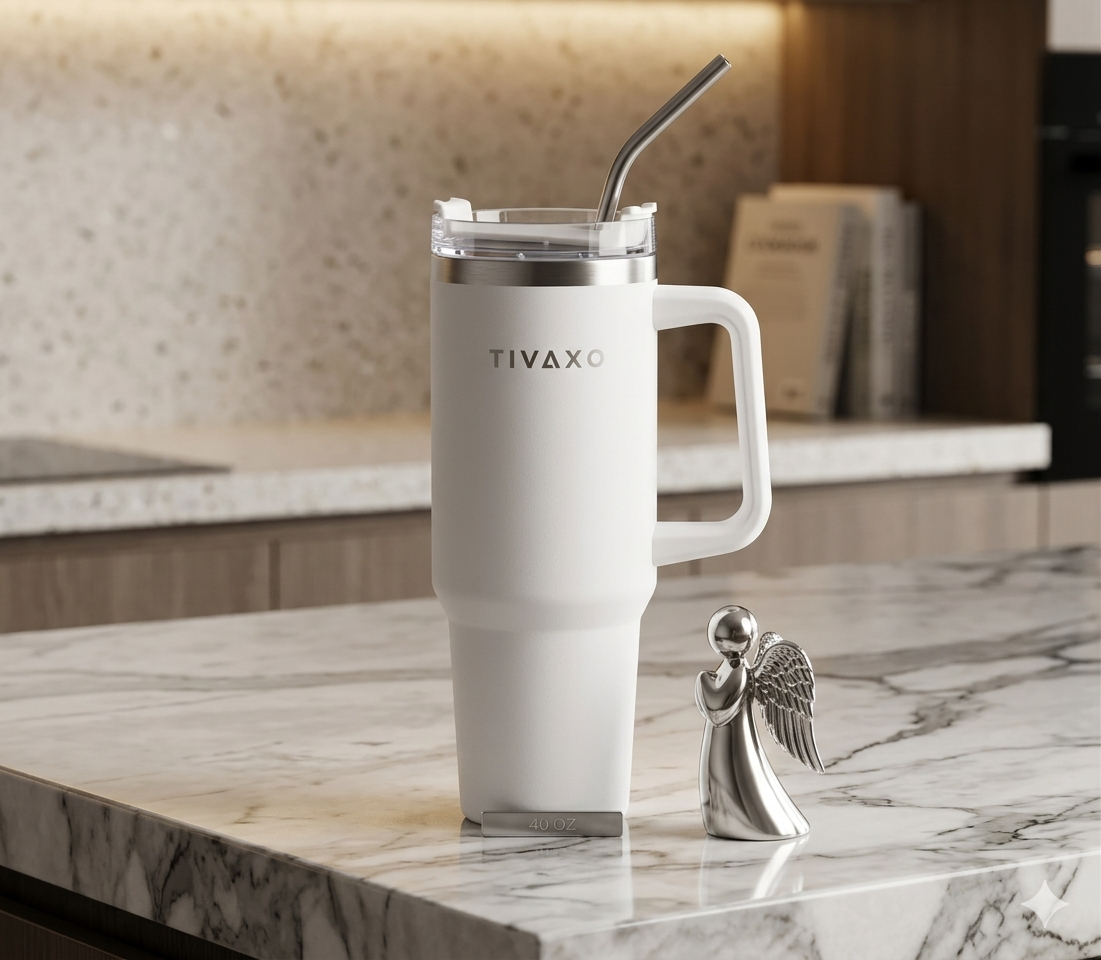 TIVAXO 40 oz Insulated Tumbler with Handle & Stainless Steel Straw – Premium Travel Mug (white)