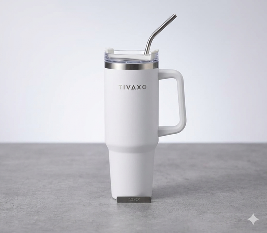 TIVAXO 40 oz Insulated Tumbler with Handle & Stainless Steel Straw – Premium Travel Mug (white)
