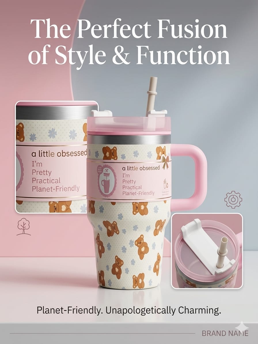 Mini Floral Water Tumbler – 414ml Compact Hydration Bottle | Trendy Everyday Essential