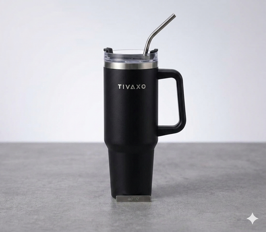 TIVAXO 40 oz Insulated Tumbler with Handle & Stainless Steel Straw – Premium Travel Mug (black)